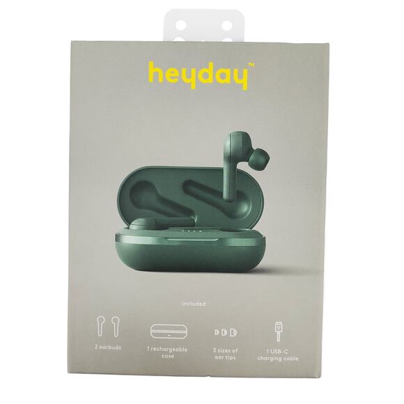 heyday True Wireless Bluetooth Earbuds 5.0 Green Rechargeable in Case New - Picture 1 of 6